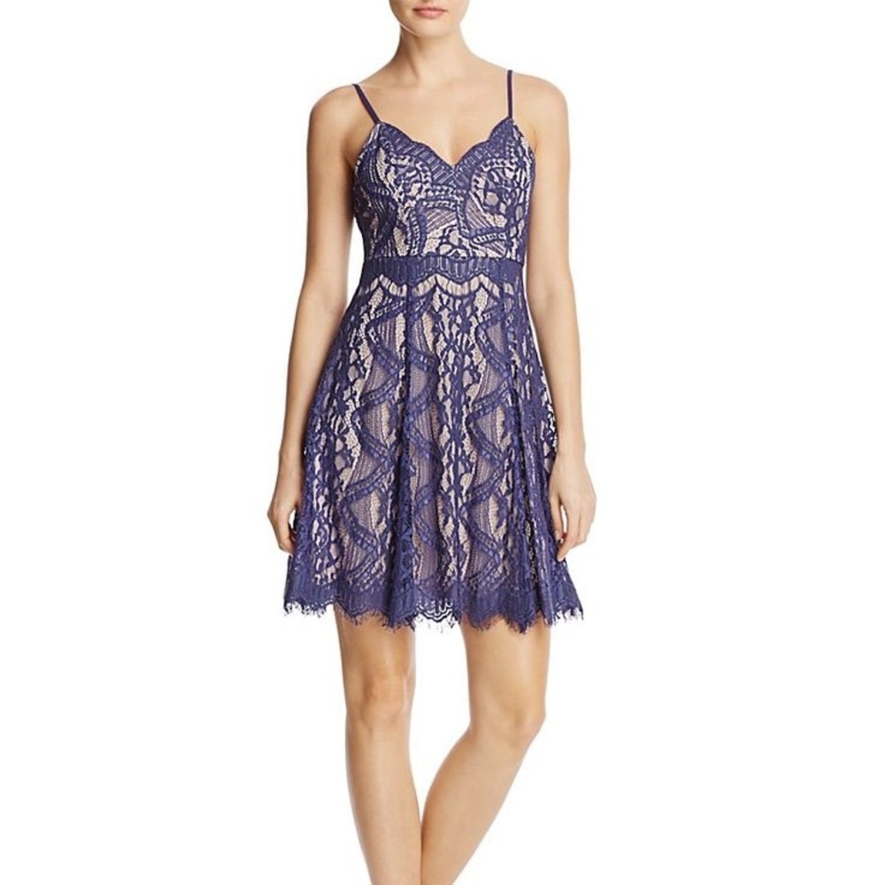 Aqua NWT Blue/Purple Lace V-Neck Spaghetti Strap Dress Above the Knee Length